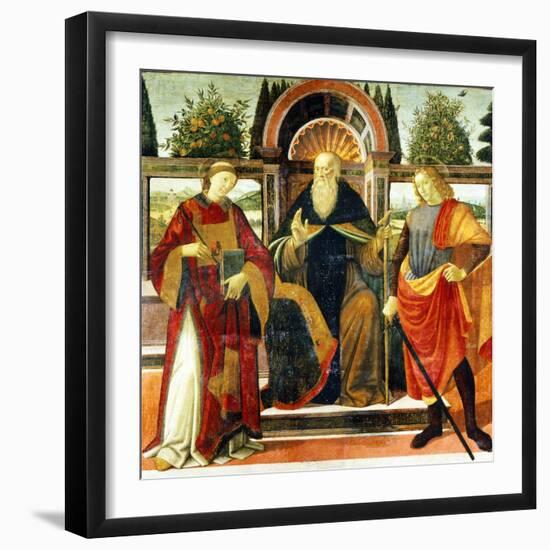 St Anthony Abbot on Throne Surrounded by Saints Leonardo and Giuliano-Domenico Ghirlandaio-Framed Giclee Print