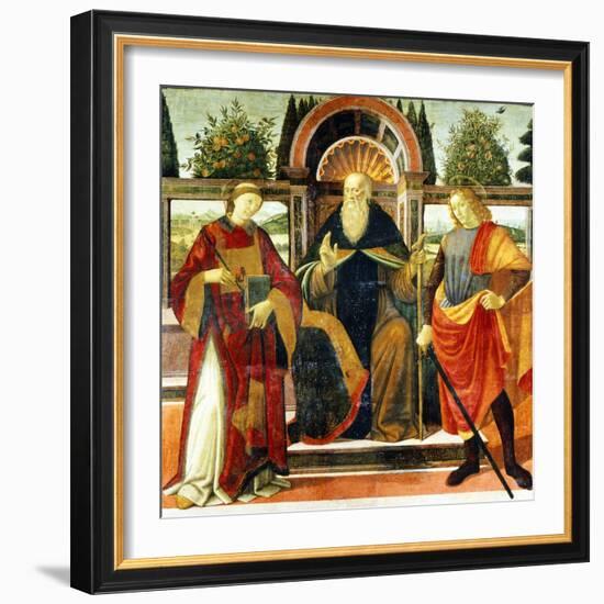 St Anthony Abbot on Throne Surrounded by Saints Leonardo and Giuliano-Domenico Ghirlandaio-Framed Giclee Print