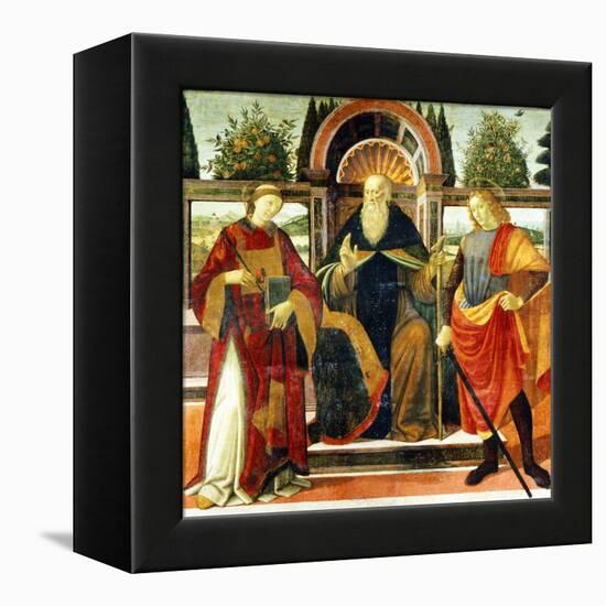 St Anthony Abbot on Throne Surrounded by Saints Leonardo and Giuliano-Domenico Ghirlandaio-Framed Premier Image Canvas