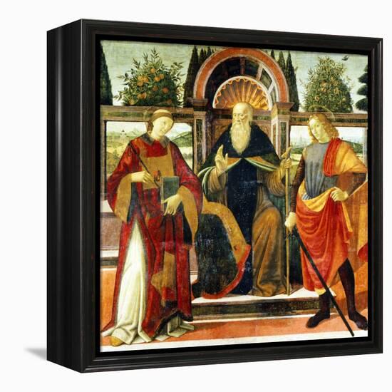 St Anthony Abbot on Throne Surrounded by Saints Leonardo and Giuliano-Domenico Ghirlandaio-Framed Premier Image Canvas