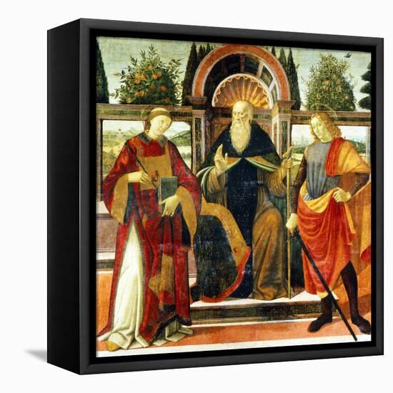 St Anthony Abbot on Throne Surrounded by Saints Leonardo and Giuliano-Domenico Ghirlandaio-Framed Premier Image Canvas