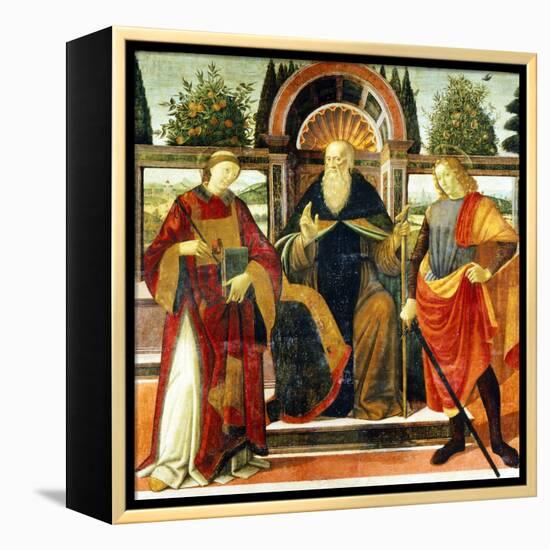 St Anthony Abbot on Throne Surrounded by Saints Leonardo and Giuliano-Domenico Ghirlandaio-Framed Premier Image Canvas