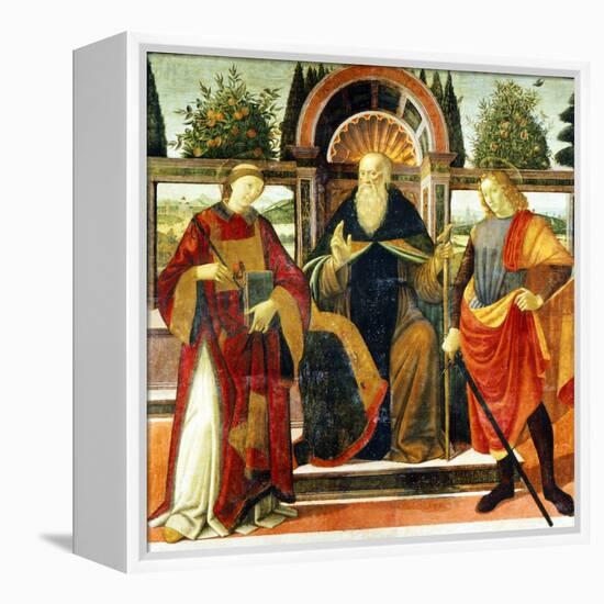 St Anthony Abbot on Throne Surrounded by Saints Leonardo and Giuliano-Domenico Ghirlandaio-Framed Premier Image Canvas