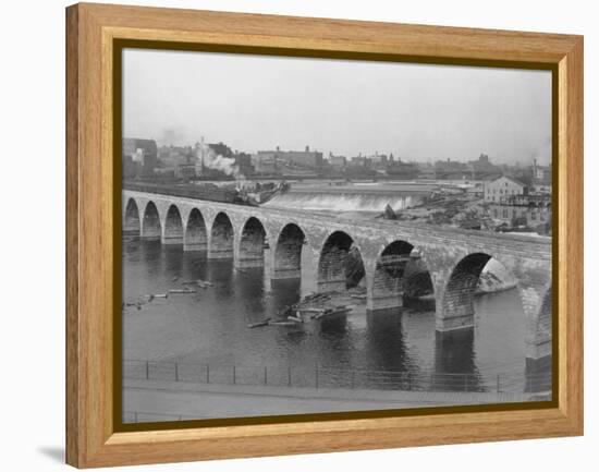 St. Anthony's Falls and Stone Arch Bridge-null-Framed Premier Image Canvas