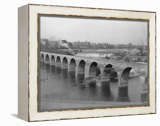 St. Anthony's Falls and Stone Arch Bridge-null-Framed Premier Image Canvas