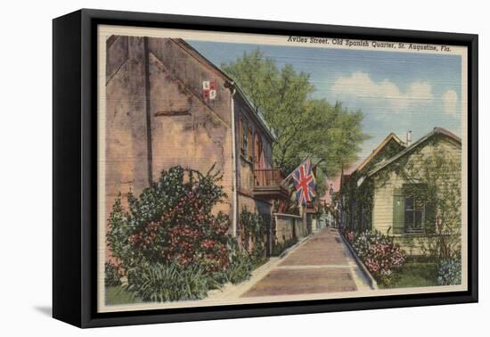 St. Augustine, FL - Aviles St. in Old Spanish Quarter-Lantern Press-Framed Stretched Canvas