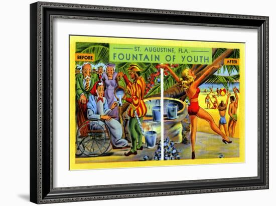 St. Augustine FL. Fountain Of Youth-Curt Teich & Company-Framed Art Print