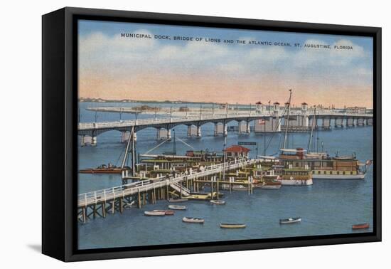 St. Augustine, FL - View of Bridge of Lions & Ocean-Lantern Press-Framed Stretched Canvas