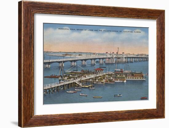 St. Augustine, FL - View of Bridge of Lions & Ocean-Lantern Press-Framed Art Print