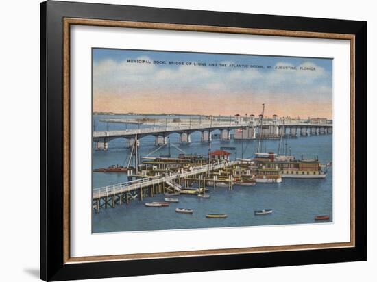 St. Augustine, FL - View of Bridge of Lions & Ocean-Lantern Press-Framed Art Print