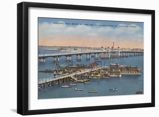 St. Augustine, FL - View of Bridge of Lions & Ocean-Lantern Press-Framed Art Print