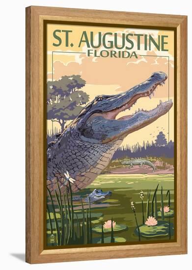 St. Augustine, Florida - Alligator Scene-Lantern Press-Framed Stretched Canvas