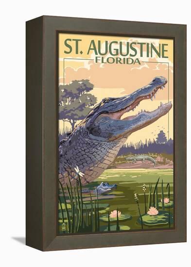 St. Augustine, Florida - Alligator Scene-Lantern Press-Framed Stretched Canvas