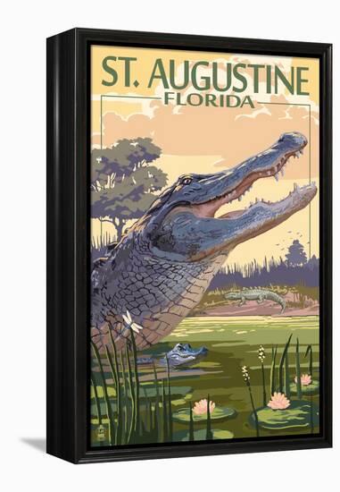 St. Augustine, Florida - Alligator Scene-Lantern Press-Framed Stretched Canvas