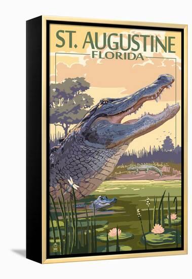 St. Augustine, Florida - Alligator Scene-Lantern Press-Framed Stretched Canvas