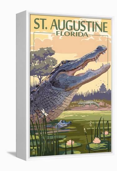 St. Augustine, Florida - Alligator Scene-Lantern Press-Framed Stretched Canvas