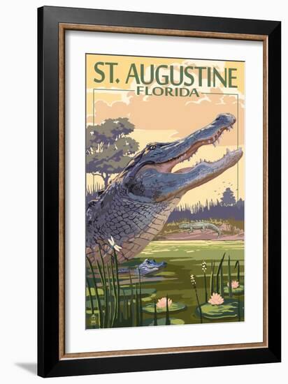 St. Augustine, Florida - Alligator Scene-Lantern Press-Framed Art Print