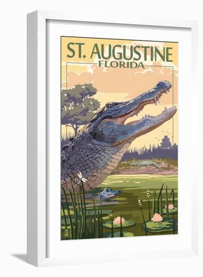 St. Augustine, Florida - Alligator Scene-Lantern Press-Framed Art Print