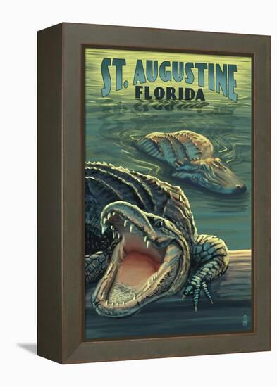 St. Augustine, Florida - Alligator Scene-Lantern Press-Framed Stretched Canvas