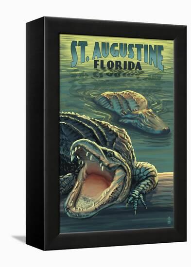 St. Augustine, Florida - Alligator Scene-Lantern Press-Framed Stretched Canvas