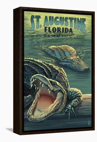 St. Augustine, Florida - Alligator Scene-Lantern Press-Framed Stretched Canvas