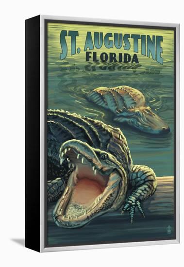 St. Augustine, Florida - Alligator Scene-Lantern Press-Framed Stretched Canvas