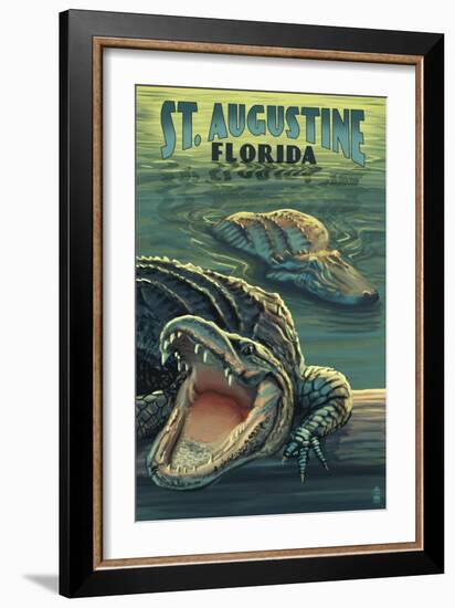 St. Augustine, Florida - Alligator Scene-Lantern Press-Framed Premium Giclee Print