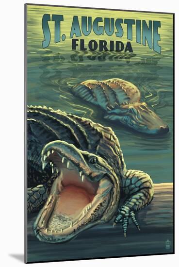 St. Augustine, Florida - Alligator Scene-Lantern Press-Mounted Art Print