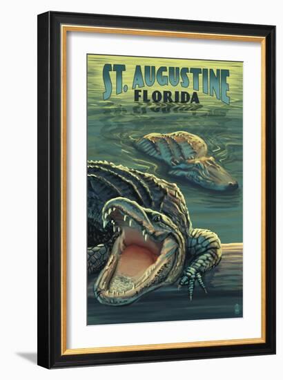 St. Augustine, Florida - Alligator Scene-Lantern Press-Framed Art Print