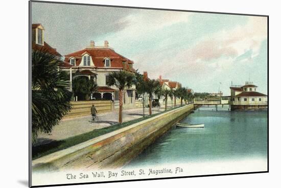St. Augustine, Florida - Bay Street View of the Sea Wall-Lantern Press-Mounted Art Print