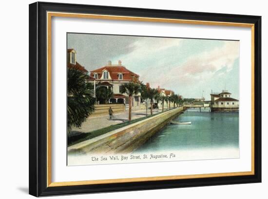 St. Augustine, Florida - Bay Street View of the Sea Wall-Lantern Press-Framed Art Print