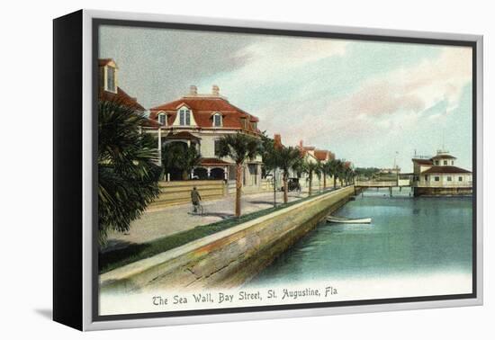 St. Augustine, Florida - Bay Street View of the Sea Wall-Lantern Press-Framed Stretched Canvas