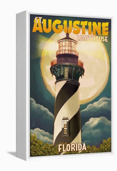 St. Augustine, Florida - Lighthouse and Moon-Lantern Press-Framed Stretched Canvas