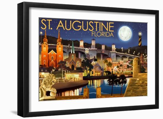 St. Augustine, Florida - Night Scene-Lantern Press-Framed Art Print