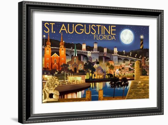 St. Augustine, Florida - Night Scene-Lantern Press-Framed Art Print