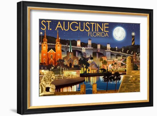 St. Augustine, Florida - Night Scene-Lantern Press-Framed Art Print