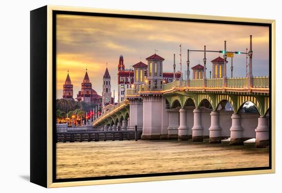 St. Augustine, Florida, USA City Skyline and Bridge of Lions.-SeanPavonePhoto-Framed Premier Image Canvas