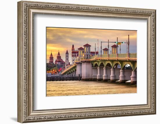 St. Augustine, Florida, USA City Skyline and Bridge of Lions.-SeanPavonePhoto-Framed Premium Photographic Print