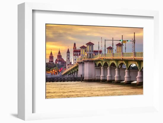 St. Augustine, Florida, USA City Skyline and Bridge of Lions.-SeanPavonePhoto-Framed Premium Photographic Print