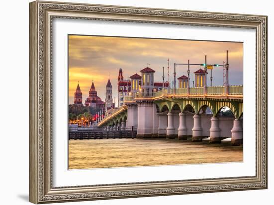 St. Augustine, Florida, USA City Skyline and Bridge of Lions-Sean Pavone-Framed Photographic Print