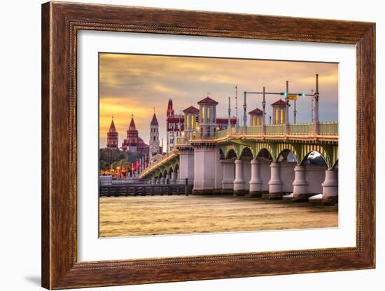St. Augustine, Florida, USA City Skyline and Bridge of Lions-Sean Pavone-Framed Photographic Print