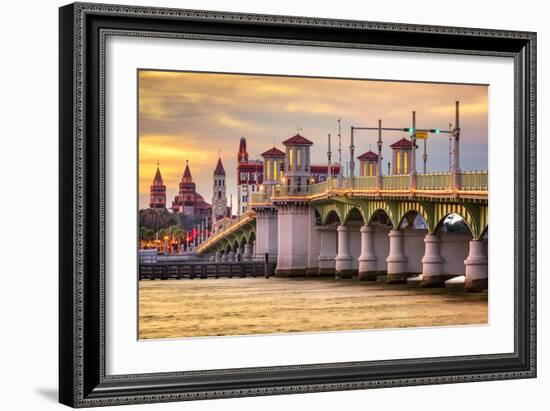 St. Augustine, Florida, USA City Skyline and Bridge of Lions-Sean Pavone-Framed Photographic Print