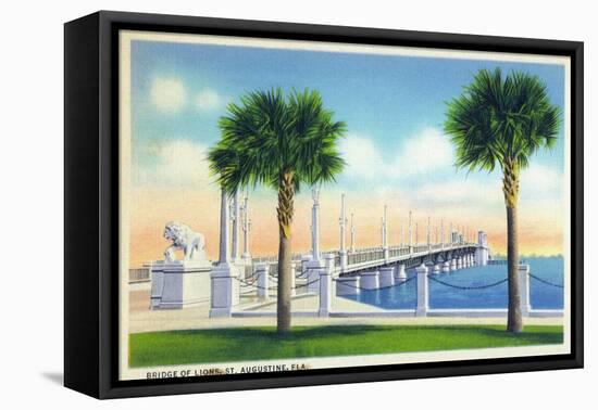 St. Augustine, Florida, View of the Bridge of Lions-Lantern Press-Framed Stretched Canvas