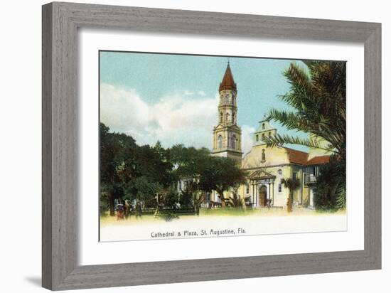 St. Augustine, Florida - View of the Cathedral from the Plaza-Lantern Press-Framed Art Print