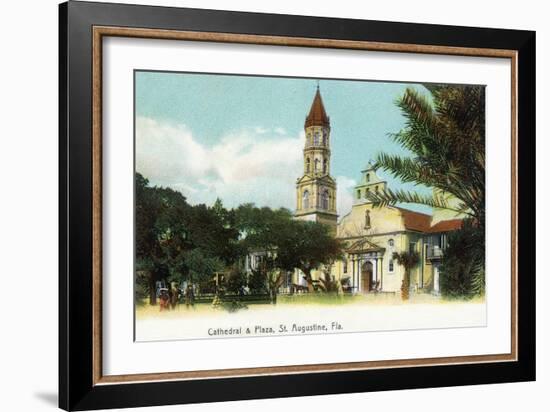 St. Augustine, Florida - View of the Cathedral from the Plaza-Lantern Press-Framed Art Print