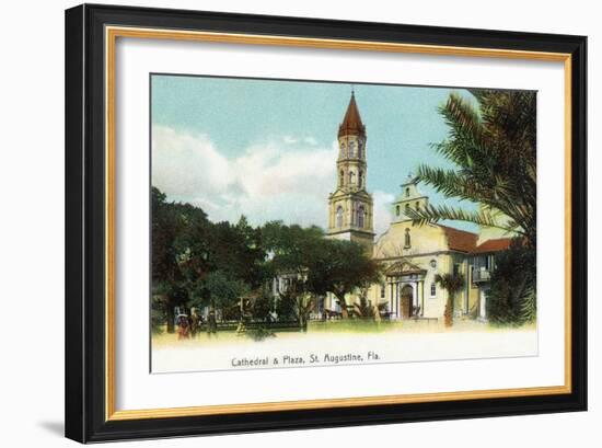 St. Augustine, Florida - View of the Cathedral from the Plaza-Lantern Press-Framed Art Print