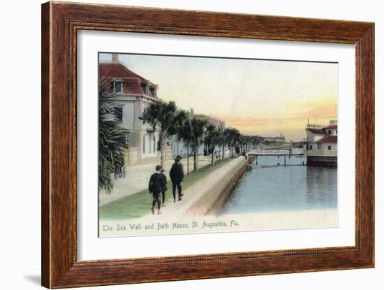 St. Augustine, Florida - View of the Sea Wall and Bath House-Lantern Press-Framed Art Print