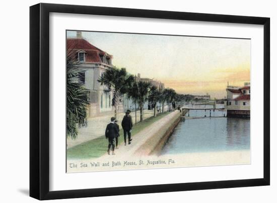 St. Augustine, Florida - View of the Sea Wall and Bath House-Lantern Press-Framed Art Print