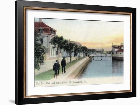 St. Augustine, Florida - View of the Sea Wall and Bath House-Lantern Press-Framed Art Print