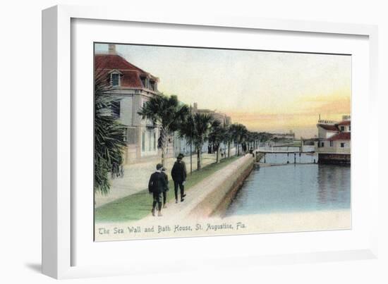 St. Augustine, Florida - View of the Sea Wall and Bath House-Lantern Press-Framed Art Print